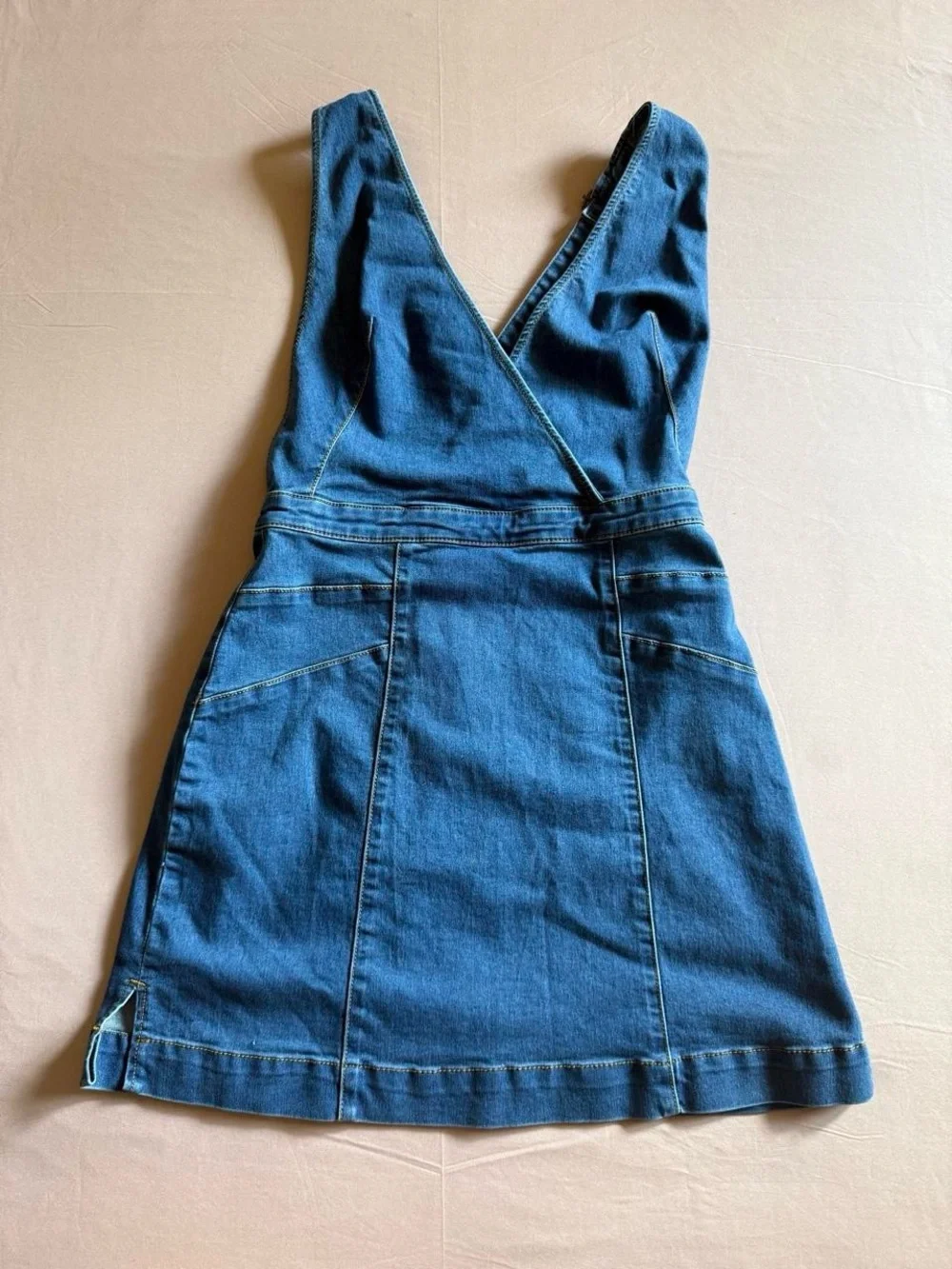 Free People Blue Denim Wrap V-Neck Mini Dress